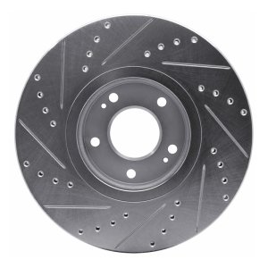Hyundai Veracruz Brake Rotor (1) - Front Right - R1 Concepts - Drilled & Slotted - Silver - `07-`12
